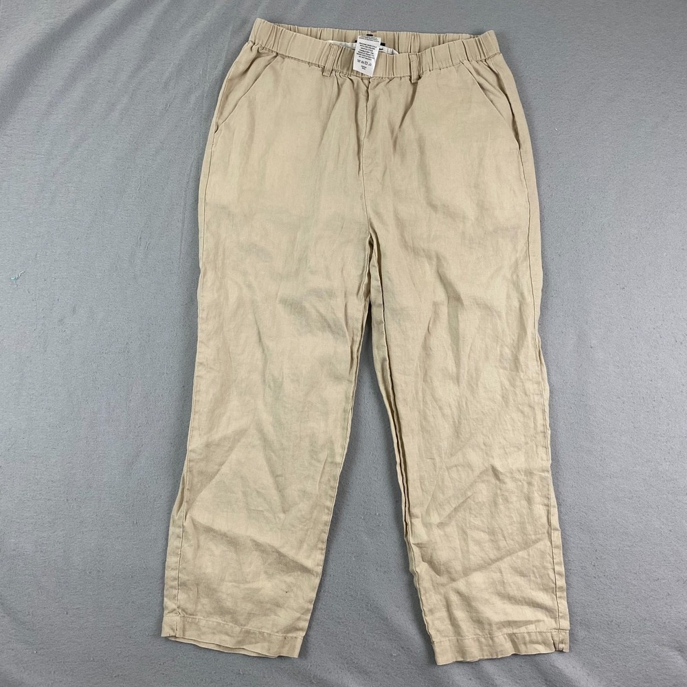 Quince Women European Linen Pants M Driftwood M Elastic Waist Cropped  25"
